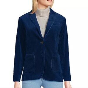 Lands End Womens Wide Wale Corduroy Blazer Jacket 1X Navy Blue cotton preppy
